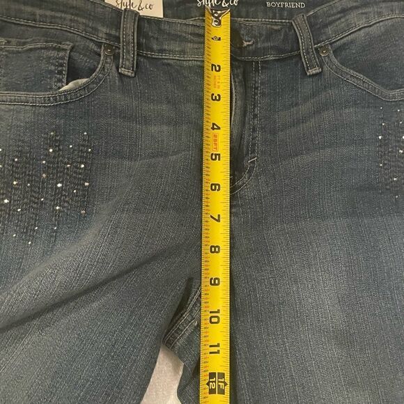 NWT Style& co Blue Beaded Embroidered Denim Distressed Boyfriend Jeans Size 8 - Picture 5 of 15